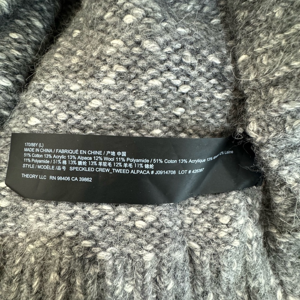 Theory Gray Cotton/Alpaca Knit Women’s Crew Sweater. Size Large. Long sleeve. - Picture 5 of 8